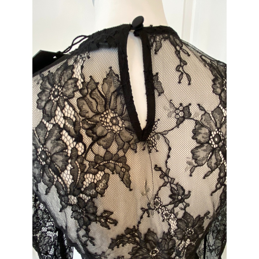 Michael Costello x Revolve Black Sheer Lace Power Shoulder Top XS/S NWT - Picture 5 of 5